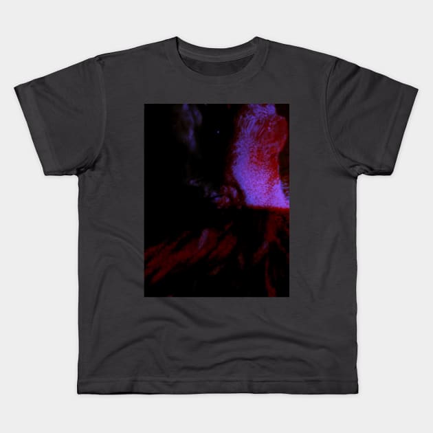 Portrait, digital collage, special processing. Vampire. Monster is looking on you, blood splatters. Blue and red. Night. Kids T-Shirt by 234TeeUser234